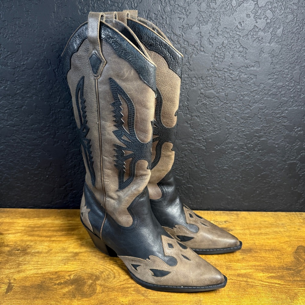 Reba Justin Women 8.5 Two Tone Leather Western Boots Brown Black